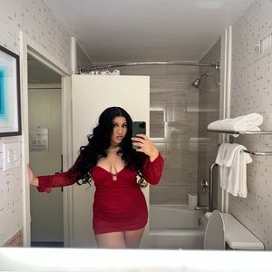 Embellished Long Sleeve Mini Dress in Red - 10